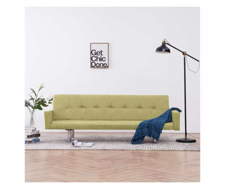 Canapea extensibilă cu brațe, verde, poliester