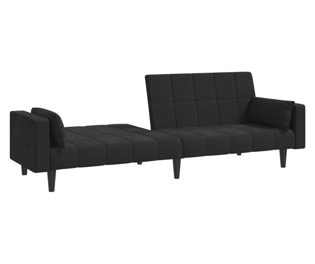 Canapea extensibilă cu 2 locuri, 2 perne, negru, catifea