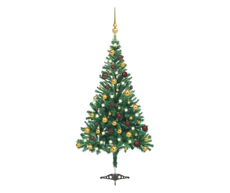 Mesterséges karácsonyfa LED-ekkel és földgömbökkel 120 cm 230 ág