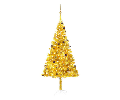 Mesterséges karácsonyfa LED-ekkel&gömbökkel, arany, 240 cm, PET
