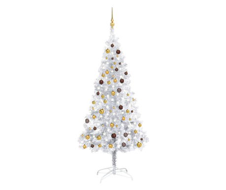 Mesterséges karácsonyfa LED-ek és gömbök ezüst 210 cm PET