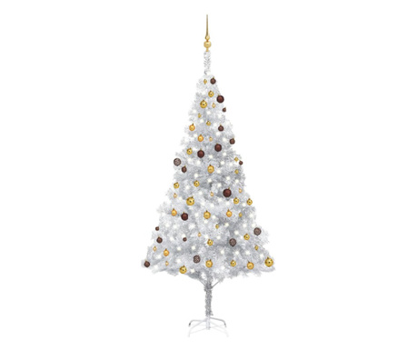 Mesterséges karácsonyfa LED-ek és gömbök ezüst 240 cm PET