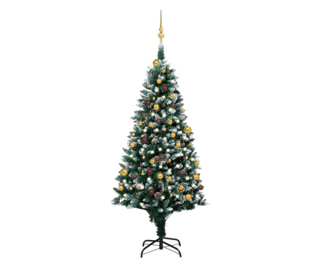 Mesterséges karácsonyfa készlet LED-ekkel/földgömbökkel/kúpokkal 180 cm