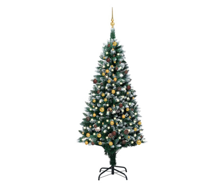 Mesterséges karácsonyfa LED-ekkel/földgömbökkel/kúpokkal 210 cm