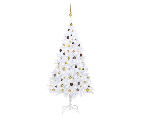 Mű karácsonyfa LED/földgömb készlet, fehér 210 cm PVC