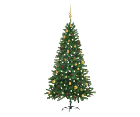 Mesterséges karácsonyfa szett LED-ekkel/zöld gömbökkel 180 cm
