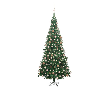 Комплект изкуствени коледни елхи със светодиоди/зелени глобуси 240 см L