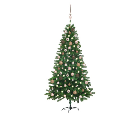 Mű karácsonyfa szett LED-ekkel/földgömbökkel, zöld 180 cm