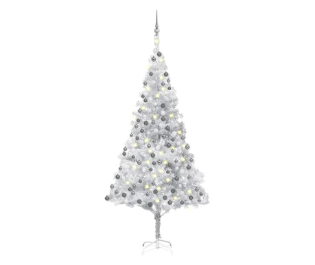 Mesterséges karácsonyfa LED-ek és gömbök ezüst 240 cm PET
