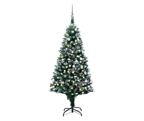 Mesterséges karácsonyfa készlet LED-ekkel/földgömbökkel/kúpokkal 180 cm