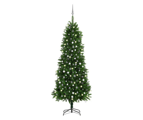 Комплект изкуствени коледни елхи със светодиоди/зелени глобуси 240 см