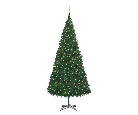 Комплект изкуствена коледна елха със светодиоди/глобуси, зелен, 500 см
