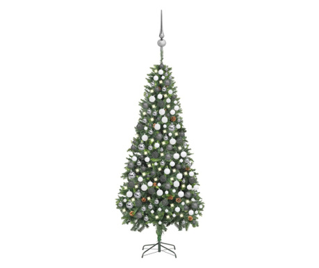 Mesterséges karácsonyfa készlet LED-ekkel/földgömbökkel/kúpokkal 210 cm