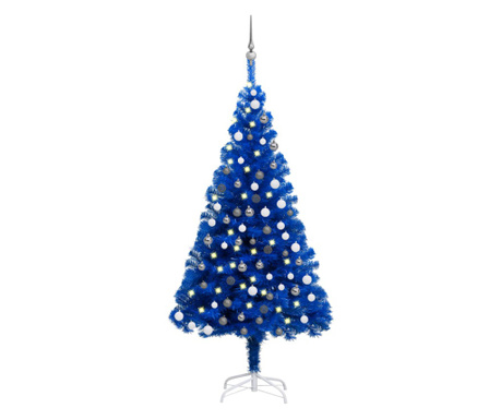 Изкуствена коледна елха Сини светодиоди/глобуси 150 см PVC