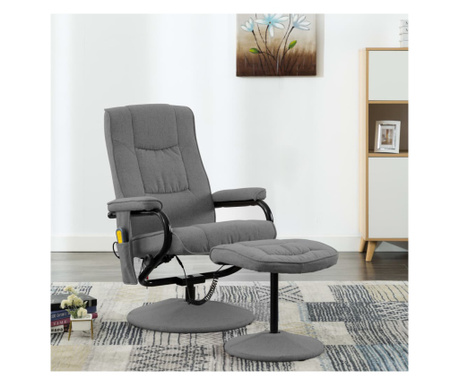 Сгъваем масажен стол с табуретка, светло сив, текстил