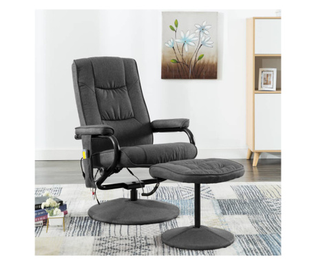 Сгъваем масажен стол с табуретка, тъмно сив, текстил