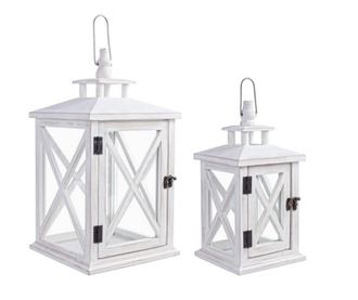 Set 2 felinare lemn alb antichizat Baita 17x17x33 cm, 24x24x44 cm