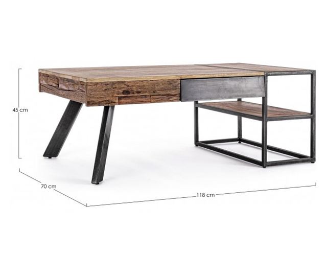 Stolik kawowy Manchester z drewna i stali 118x70x45 cm