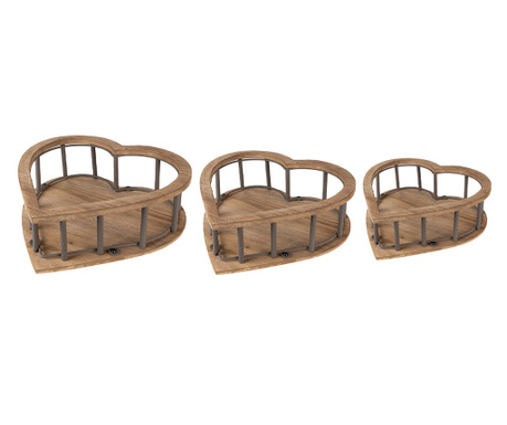 Set 3 cosuri lemn metal maro 33x33x10 cm, 26x26x9 cm, 20x20x8 cm