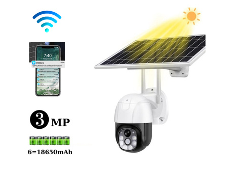 Camera Supraveghere Rotativa WIFI cu Panou Solar Atasat si Senzor de Miscare, Rezistenta la Apa, Rotatie 360