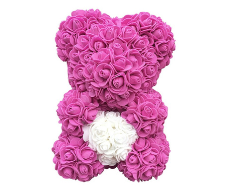 Ursulet din trandafiri in cutie, 25 cm, Gonga® Roz/Alb