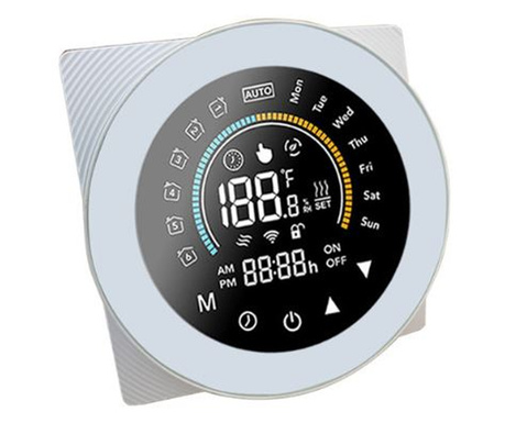SmartWise WiFi-s okos termosztát COLOR, eWeLink app kompatibilis, 'C' típus (feszültségmentes kapcsolás), fehér, színes képernyő