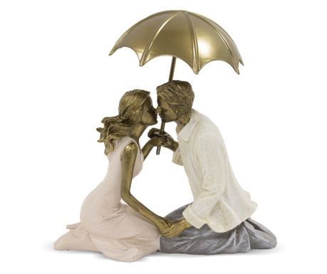 Figurina cuplu cu umbrela, sezut, auriu, 17x16x5,5 cm