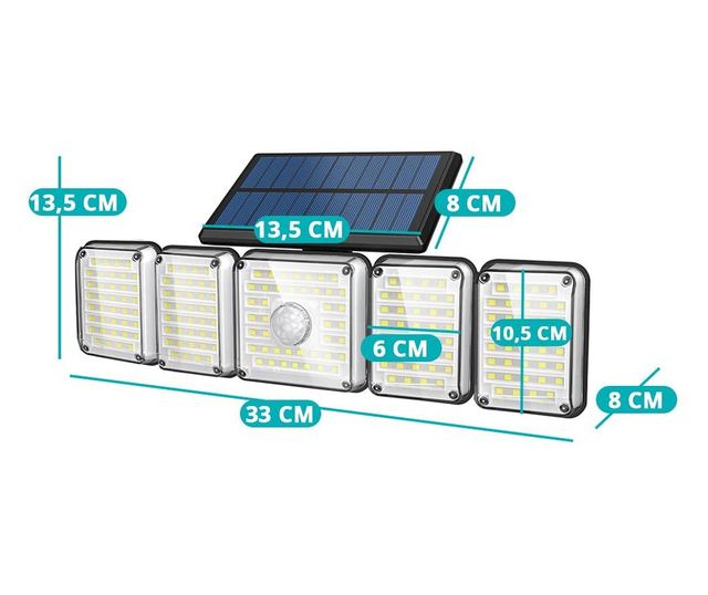 Lampa solara rotativa cu 5 panouri, 300 LED