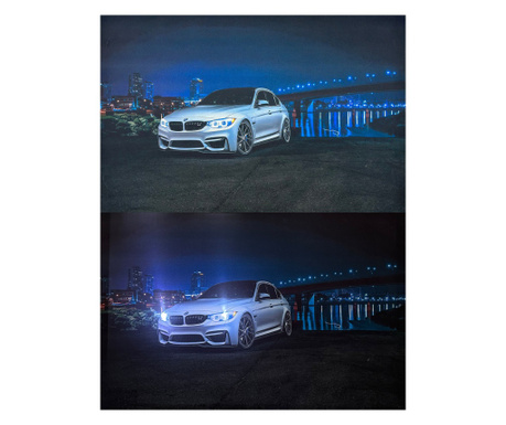Tablou Canvas cu led, BMW M3, Alb, 35x50 cm