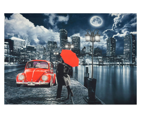Tablou Canvas cu led, Cadru Romantic cu umbrela, Rosu, 70x100 cm