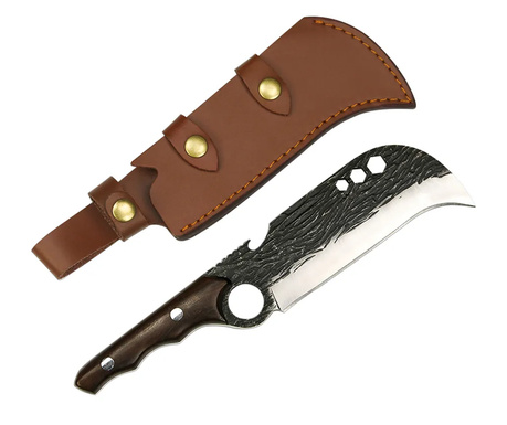 Kézzel készített japán kés IdeallStore®, körmös penge, 27 cm, barna, bőr hüvely