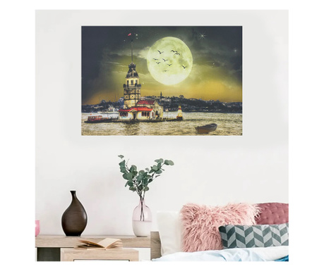 Tablou Canvas cu led, Luna Plina, multicolor, 45x65 cm
