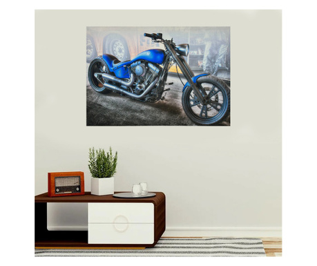 Tablou Canvas cu led, Motocicleta clasica, albastru, 70x100 cm