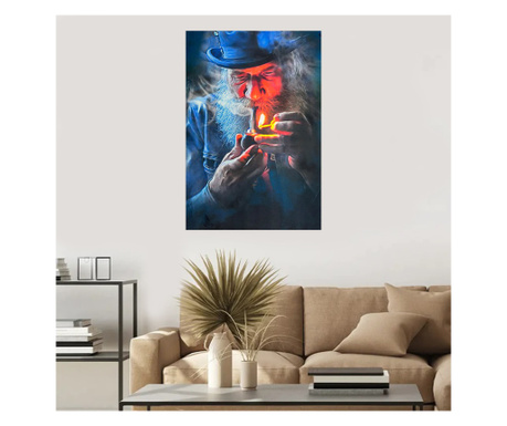 Tablou Canvas cu led, Old Man, Albastru, 70x100 cm