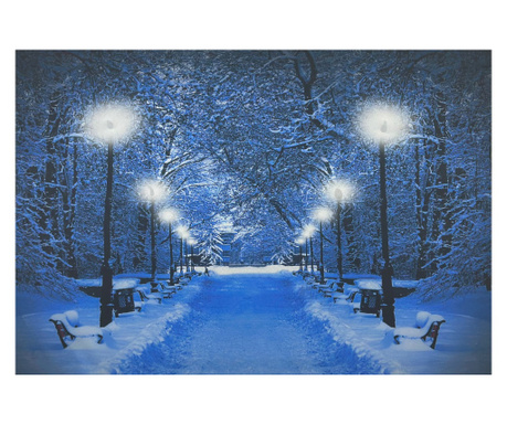 Tablou Canvas cu led, Peisaj Iarna, Albastru, 35x50 cm