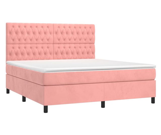 Pat box spring cu saltea, roz, 180x200 cm, catifea - Vivre