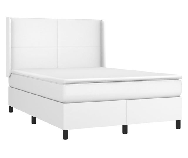 Pat box spring cu saltea, alb, 140x200 cm, piele ecologică - Vivre