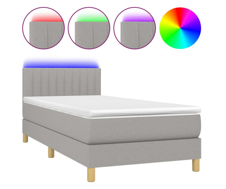 világosszürke szövet rugós és LED-es ágy matraccal 90x190 cm