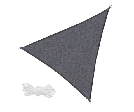 Copertina parasolar, Springos, triunghiulara, cu sfori pentru montare, geanta, inele metalice, gri inchis, 7x5x5 m