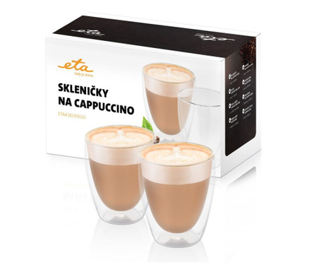 Set 2 pahare pentru capuccino ETA 4181 93010, 240 ml, pereti dubli din sticla borosilicata