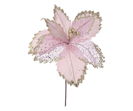 Decoratiune brad Floare Craciunita Pink Glitter, 34 cm, textil, roz