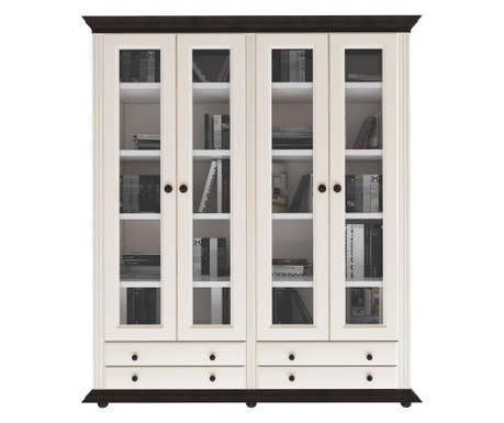 Biblioteca dubla Luxus, tip vitrina, alb nuc, lemn masiv 180 x 45 x 203cm