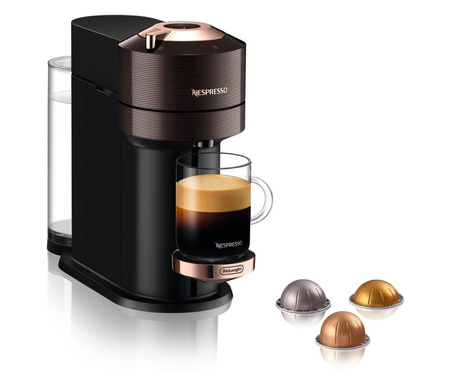 Aparat de cafea cu capsule, DeLonghi, EN120.BW, Nespresso Vertuo Next, 1500W, Rezervor de apa 1.1L, 19 bar, Maro inchis