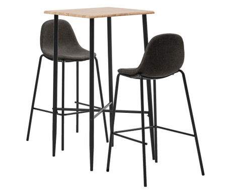 Set mobilier de bar, 3 piese, gri închis, material textil