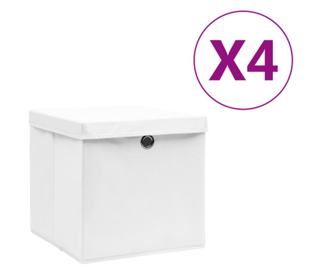 Cutii depozitare cu capac, 4 buc., alb, 28x28x28 cm