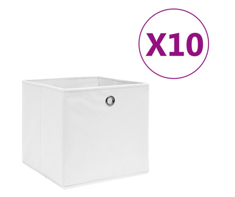 Cutii depozitare, 10 buc., alb, 28x28x28 cm, material nețesut