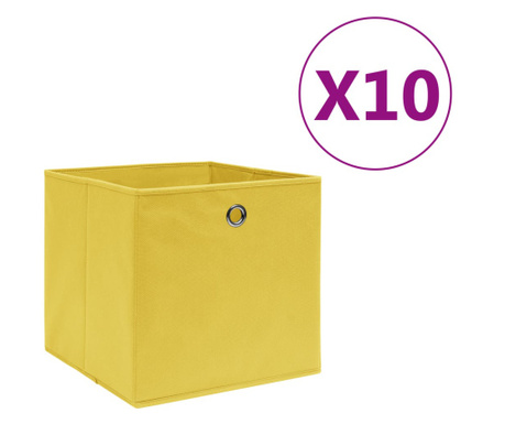 Cutii depozitare, 10 buc., galben, 28x28x28cm, material nețesut