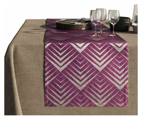 Fata de masa dreptunghiulara imprimata metalic cu motiv geometric, colectia Piramides, 150 g/m2, 140x300 cm, violet