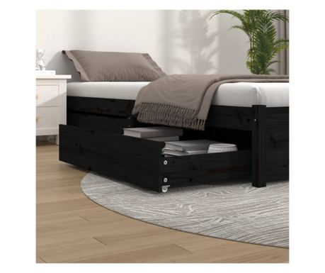 Šuplíky pod postel, 2 ks, černé, masivní borové dřevo