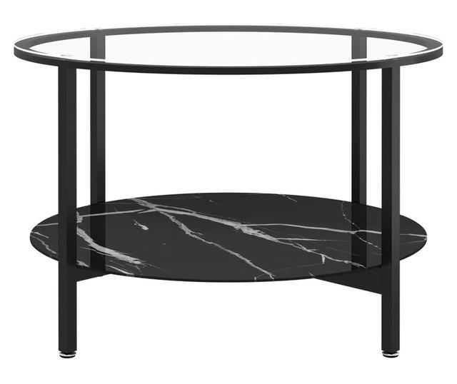Tea asztal, fekete mrvny, 70 cm edzett veg